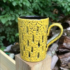 Rare 1960s Bitossi Black and Yellow Textured Crackle Like Glaze *Decorative* Mug
